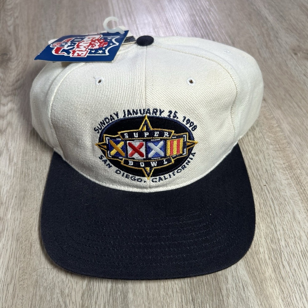 VTG 1998‎ Super Bowl XXXII Strapback Hat NWT NFL San Diego Twins Beige Cap